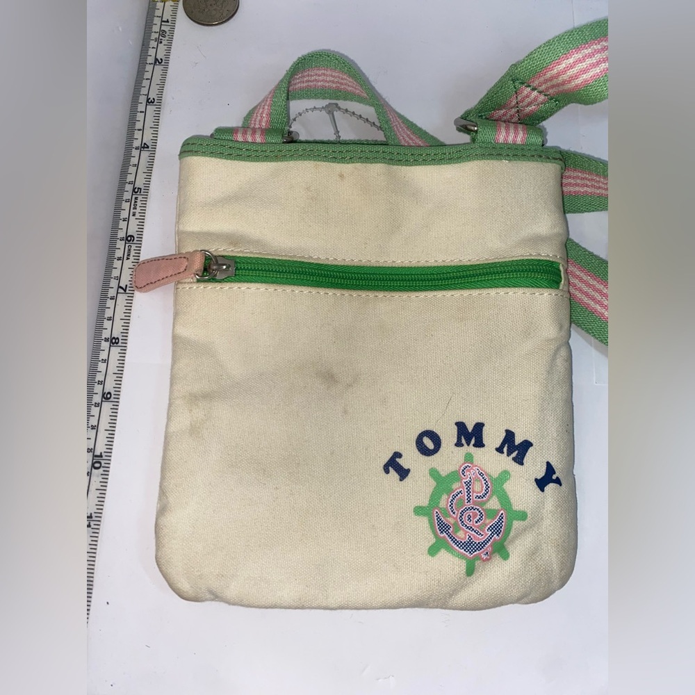Tommy Hilfiger Cream and Green Crossbody Bag Rare